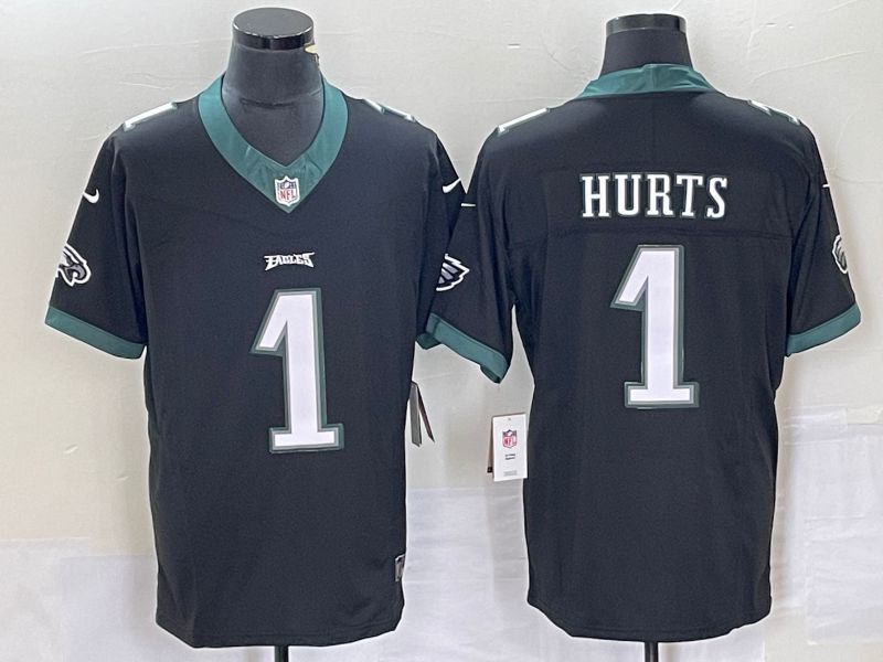 Men Philadelphia Eagles 1 Hurts Black 2023 Nike Vapor Limited NFL Jersey style 1